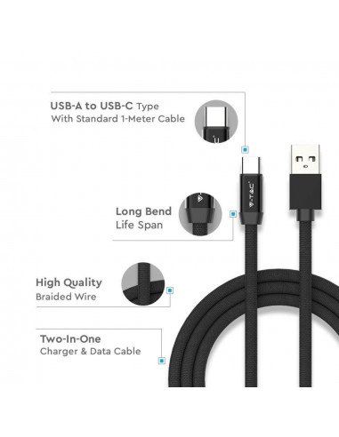 8498-Cavo da USB Tipo-C a USB-A m Ricarica Rapida A Ruby Series Cavo Antigroviglio in Corda Colore Nero-5