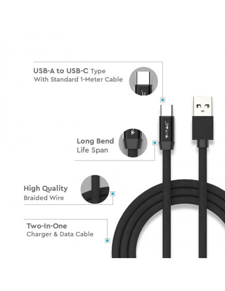 8498-Cavo da USB Tipo-C a USB-A m Ricarica Rapida A Ruby Series Cavo Antigroviglio in Corda Colore Nero-5