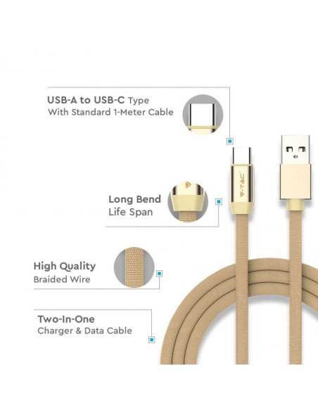 8499-Cavo da USB Tipo-C a USB-A m Ricarica Rapida A Ruby Series Cavo Antigroviglio in Corda Colore Oro-6