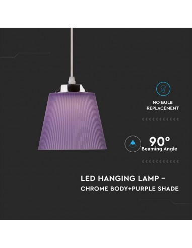 8504-Lampadario LED a Campana in Plastica da  Colore Viola con Attacco in Metallo Cromato-6
