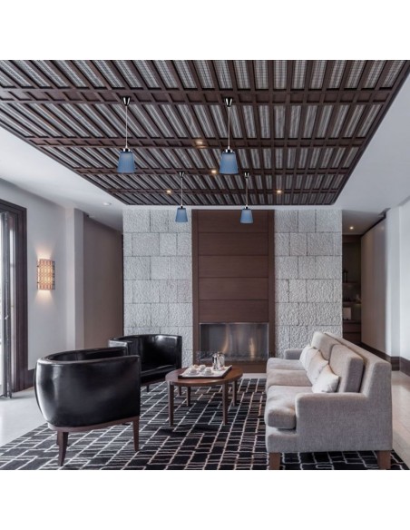 8506-Lampadario LED a Campana in Plastica da  Colore Blu con Attacco in Metallo Cromato-3