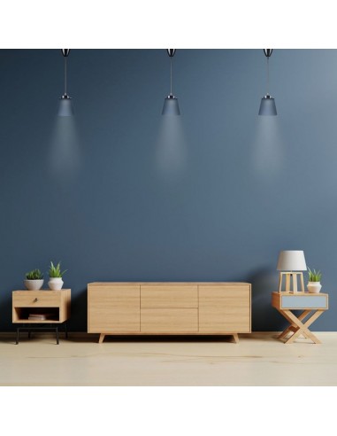 8506-Lampadario LED a Campana in Plastica da  Colore Blu con Attacco in Metallo Cromato-4