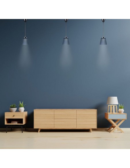 8506-Lampadario LED a Campana in Plastica da  Colore Blu con Attacco in Metallo Cromato-4