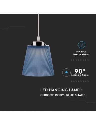 8506-Lampadario LED a Campana in Plastica da  Colore Blu con Attacco in Metallo Cromato-5