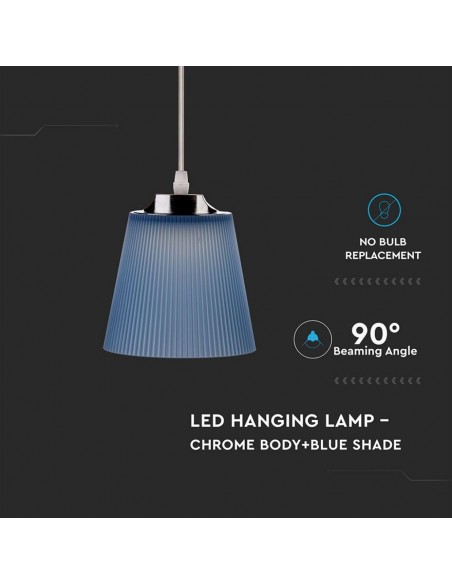 8506-Lampadario LED a Campana in Plastica da  Colore Blu con Attacco in Metallo Cromato-5