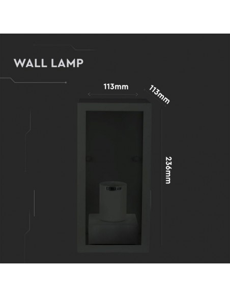 8517-Lampada LED da Giardino Quadrata con Portalampada E Max  Corpo Nero Opaco Copertura in Vetro IP-3