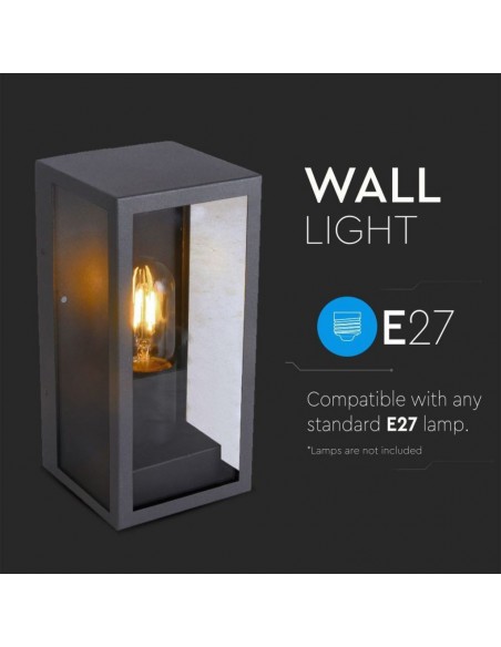 8517-Lampada LED da Giardino Quadrata con Portalampada E Max  Corpo Nero Opaco Copertura in Vetro IP-6