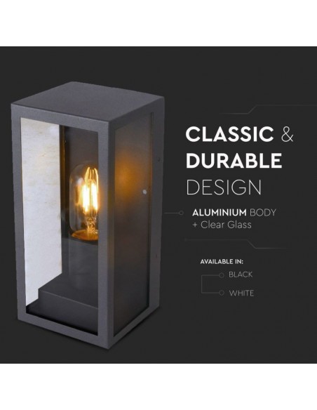Lampada LED da Giardino Quadrata con Portalampada E27 (Max 60W) Corpo Nero Opaco Copertura in Vetro IP44