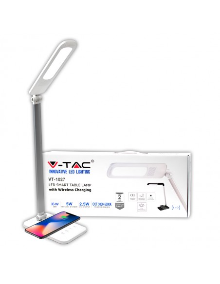 8519-Lampada LED da Tavolo  Multifunzione  in  con Caricatore Wireless Colore Bianco-1