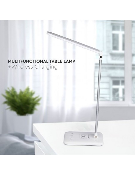 8519-Lampada LED da Tavolo  Multifunzione  in  con Caricatore Wireless Colore Bianco-2