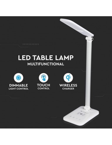 8519-Lampada LED da Tavolo  Multifunzione  in  con Caricatore Wireless Colore Bianco-4