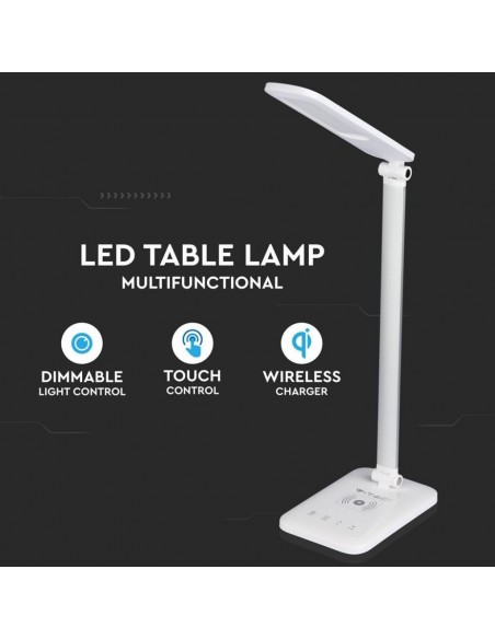 8519-Lampada LED da Tavolo  Multifunzione  in  con Caricatore Wireless Colore Bianco-4