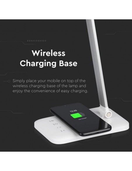 8519-Lampada LED da Tavolo  Multifunzione  in  con Caricatore Wireless Colore Bianco-5