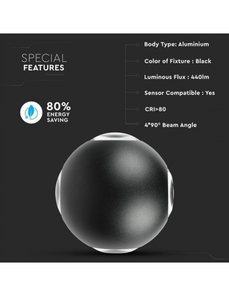 8554-Lampada LED da Muro Sferica  LED COB  Colore Nero  -6