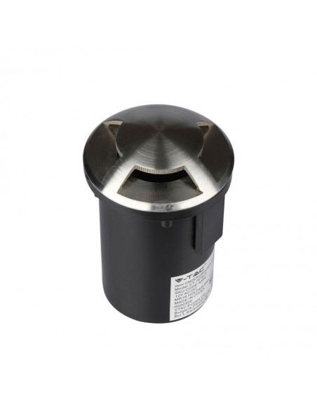 8566-Portalampada da Interramento Calpestabile Rotondo MR Max  Colore Nero e Acciaio con  Fasci di Luce -1