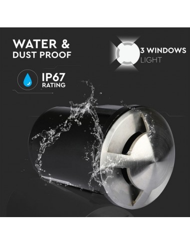 8566-Portalampada da Interramento Calpestabile Rotondo MR Max  Colore Nero e Acciaio con  Fasci di Luce -7