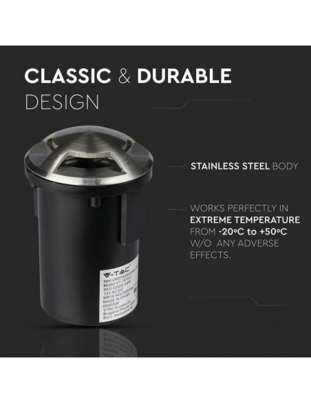 Portalampada da Interramento Calpestabile Rotondo MR16 (Max 20W) Nero e Acciaio con 3 Fasci di Luce IP65