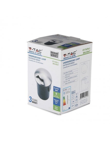 8567-Portalampada da Interramento Calpestabile Rotondo MR Max  Colore Nero e Acciaio con  Fascio di Luce -2