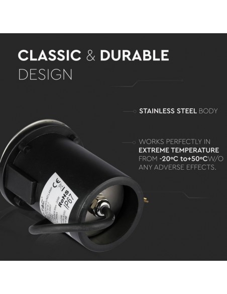 8567-Portalampada da Interramento Calpestabile Rotondo MR Max  Colore Nero e Acciaio con  Fascio di Luce -7