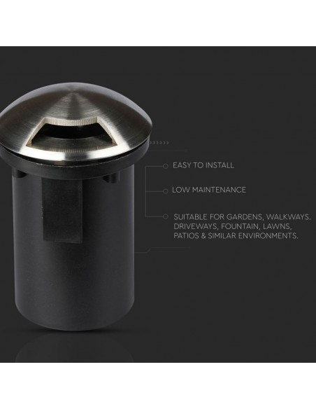 Portalampada da Interramento Calpestabile Rotondo MR16 (Max 20W) Nero e Acciaio con 1 Fascio di Luce IP65