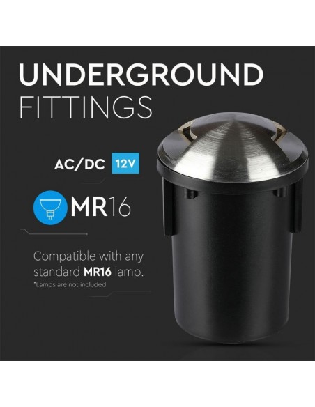 8568-Portalampada da Interramento Calpestabile Rotondo MR Max  Colore Nero e Acciaio con  Fasci di Luce -5