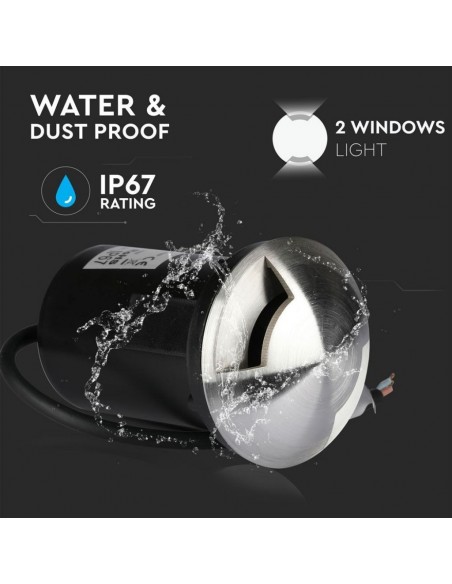 8568-Portalampada da Interramento Calpestabile Rotondo MR Max  Colore Nero e Acciaio con  Fasci di Luce -6