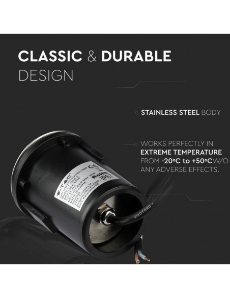 8568-Portalampada da Interramento Calpestabile Rotondo MR Max  Colore Nero e Acciaio con  Fasci di Luce -7