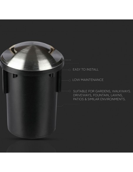 Portalampada da Interramento Calpestabile Rotondo MR16 (Max 20W) Nero e Acciaio con 2 Fasci di Luce IP65