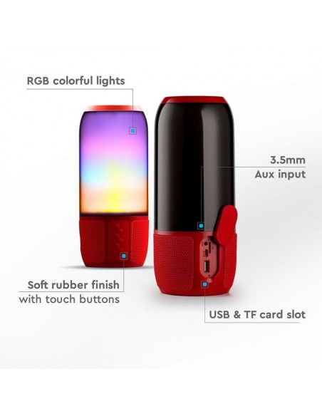 8571-Lampada LED da Tavolo  LED  Multifunzione Speaker Bluetooth USB e TF CARD Colore Rosso con Luci RGB-5