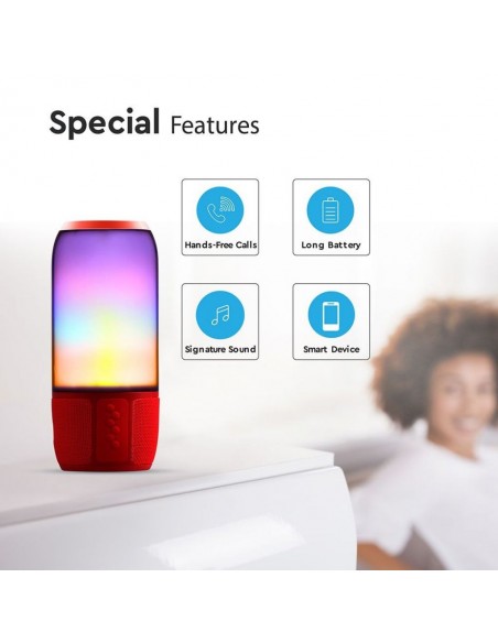8571-Lampada LED da Tavolo  LED  Multifunzione Speaker Bluetooth USB e TF CARD Colore Rosso con Luci RGB-6