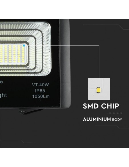 Faro LED con Telecomando e Pannello Solare 16W, Batteria LiFePO4, Funzione Timer, Cavo 5m 4000K Nero IP65