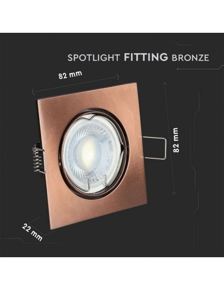 8582-Portafaretto LED da Incasso Quadrato GU e GU MR Colore Bronzo Orientabile-3