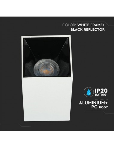 8584-Portafaretto LED Montaggio a Plafone Quadrato GU Corpo Bianco Riflettore Nero-5