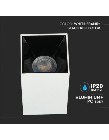 8584-Portafaretto LED Montaggio a Plafone Quadrato GU Corpo Bianco Riflettore Nero-5