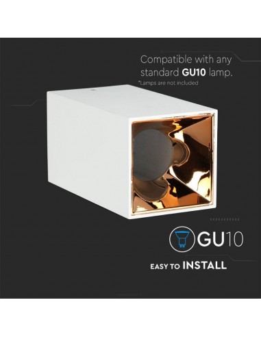 8587-Portafaretto LED Montaggio a Plafone Quadrato GU Corpo Bianco Riflettore Oro Rosa-5