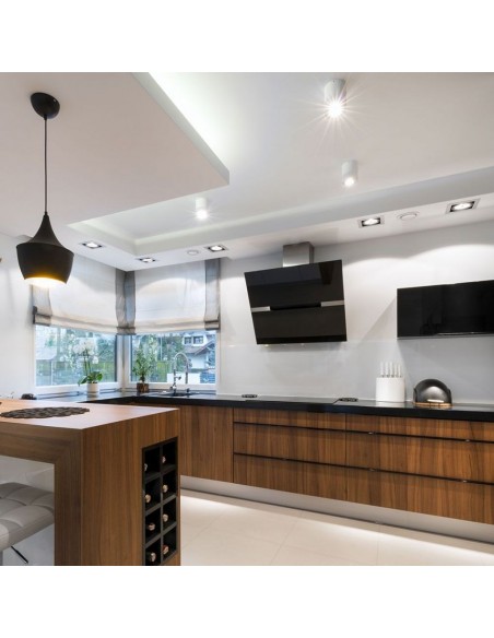 8589-Portafaretto LED Montaggio a Plafone Rotondo GU Corpo Bianco Riflettore Nero-4