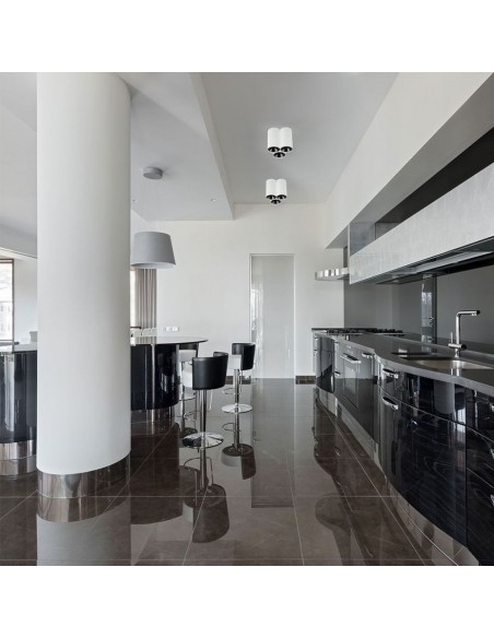 8589-Portafaretto LED Montaggio a Plafone Rotondo GU Corpo Bianco Riflettore Nero-5