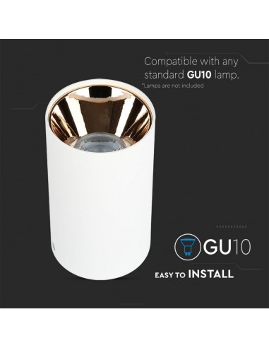 8592-Portafaretto LED Montaggio a Plafone Rotondo GU Corpo Bianco Riflettore Oro Rosa-6