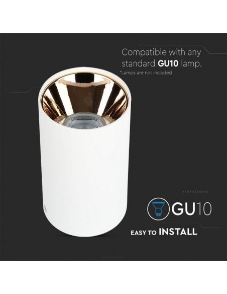 8592-Portafaretto LED Montaggio a Plafone Rotondo GU Corpo Bianco Riflettore Oro Rosa-6