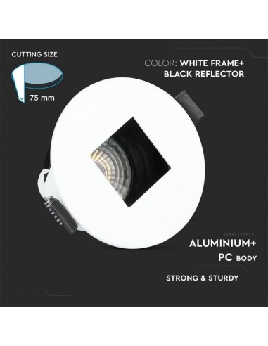 8597-Portafaretto LED da Incasso GU con Sezione Quadrata Colore Bianco con Interno Nero-5