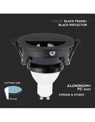 8608-Portafaretto LED da Incasso GU con Sezione a Mezza Luna Colore Nero con Interno Nero-5