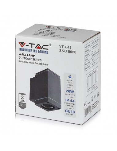 8626-Lampada LED da Muro con Portalampada GU Fascio Luminoso Inferiore Colore Grigio Scuro IP-2