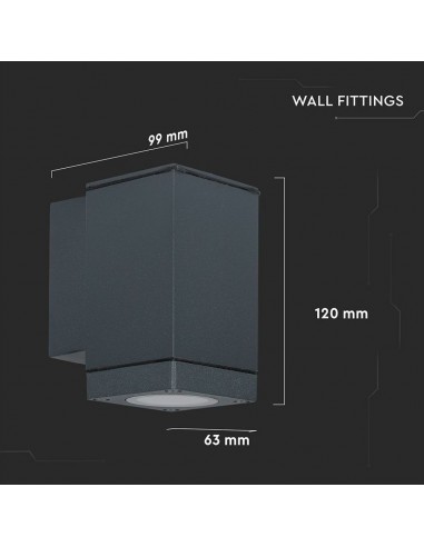 8626-Lampada LED da Muro con Portalampada GU Fascio Luminoso Inferiore Colore Grigio Scuro IP-3