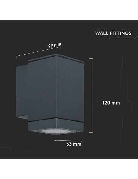 8626-Lampada LED da Muro con Portalampada GU Fascio Luminoso Inferiore Colore Grigio Scuro IP-3