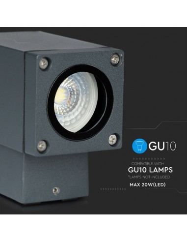 8626-Lampada LED da Muro con Portalampada GU Fascio Luminoso Inferiore Colore Grigio Scuro IP-7