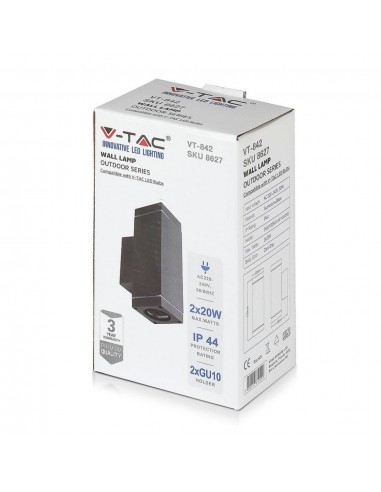 8627-Lampada LED da Muro con Portalampada GU Doppio Fascio Luminoso Superiore e Inferiore Colore Grigio Scuro IP-2