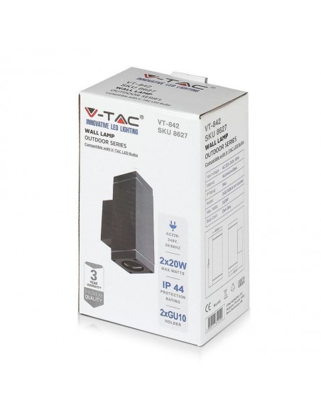 8627-Lampada LED da Muro con Portalampada GU Doppio Fascio Luminoso Superiore e Inferiore Colore Grigio Scuro IP-2