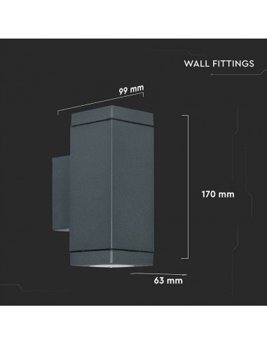 8627-Lampada LED da Muro con Portalampada GU Doppio Fascio Luminoso Superiore e Inferiore Colore Grigio Scuro IP-3