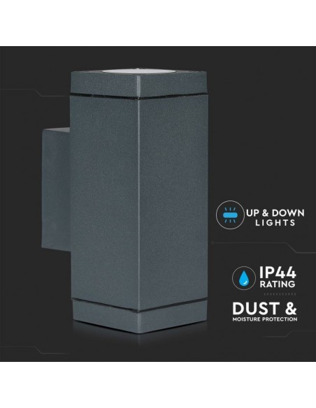 8627-Lampada LED da Muro con Portalampada GU Doppio Fascio Luminoso Superiore e Inferiore Colore Grigio Scuro IP-5