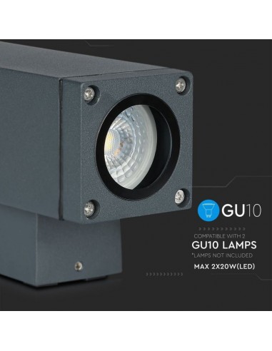 8627-Lampada LED da Muro con Portalampada GU Doppio Fascio Luminoso Superiore e Inferiore Colore Grigio Scuro IP-6